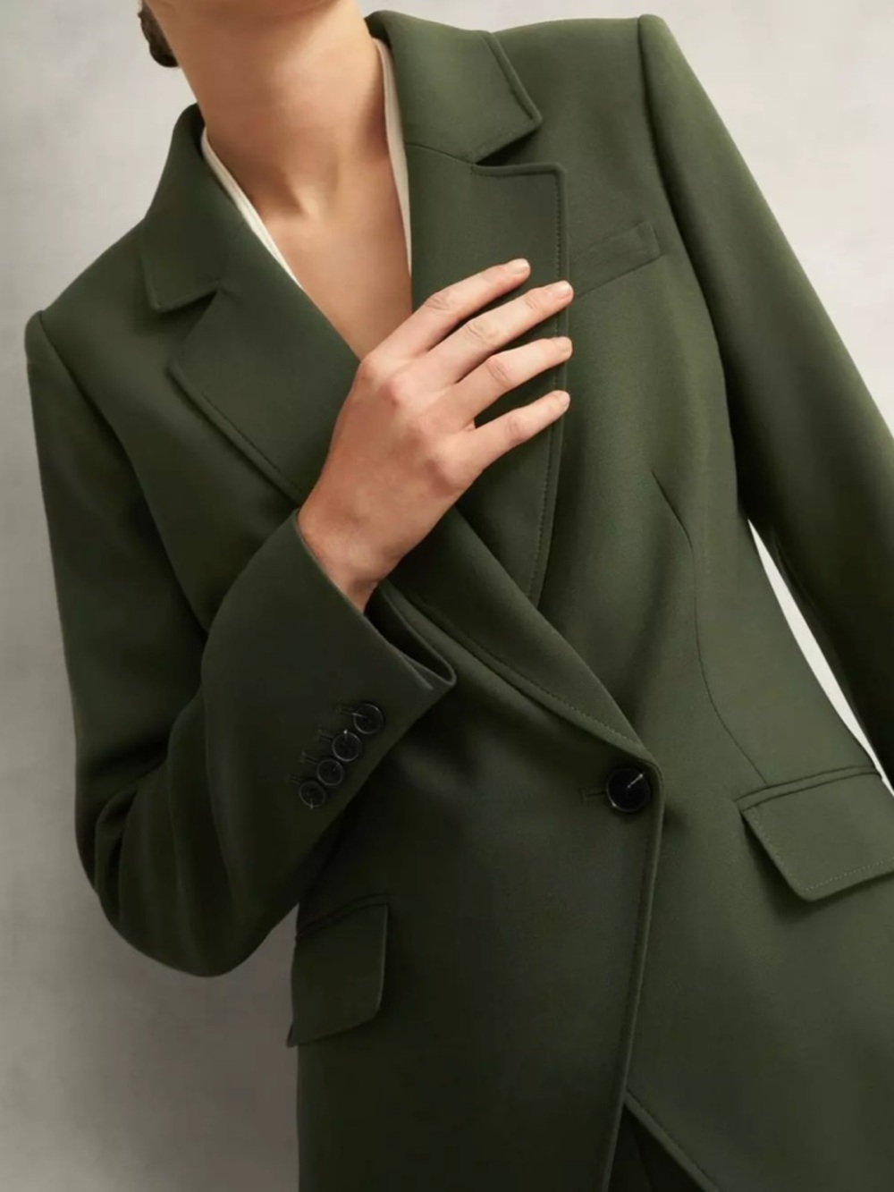 Structured Olive Green Single-Button Blazer - Women's Tailored Jacket
